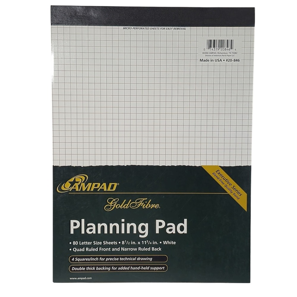 Ampad Gold Fibre Planning Pad Quad Ruled Front Narrow Ruled Back White 80 Sheets